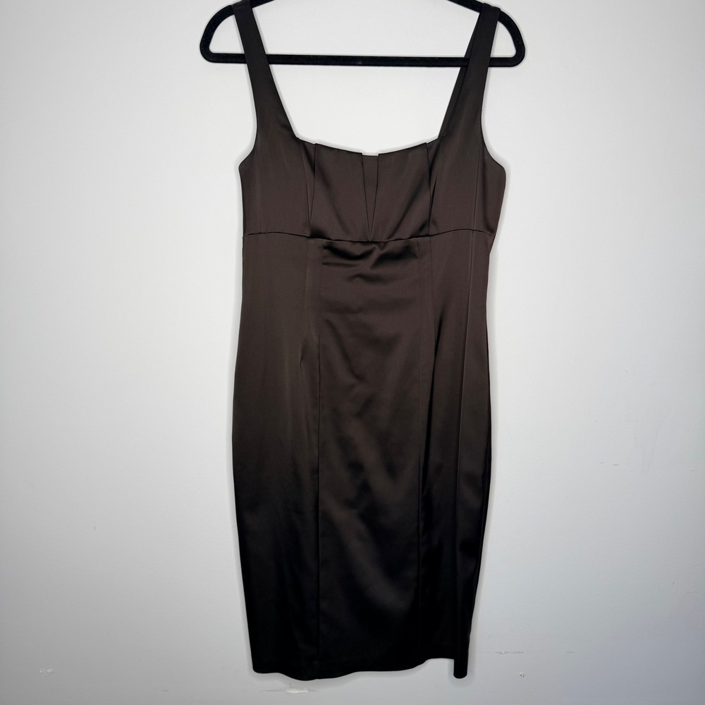 David Meister Womens‎ Black Satin Pleated Square Neck Sheath Dress Size 8